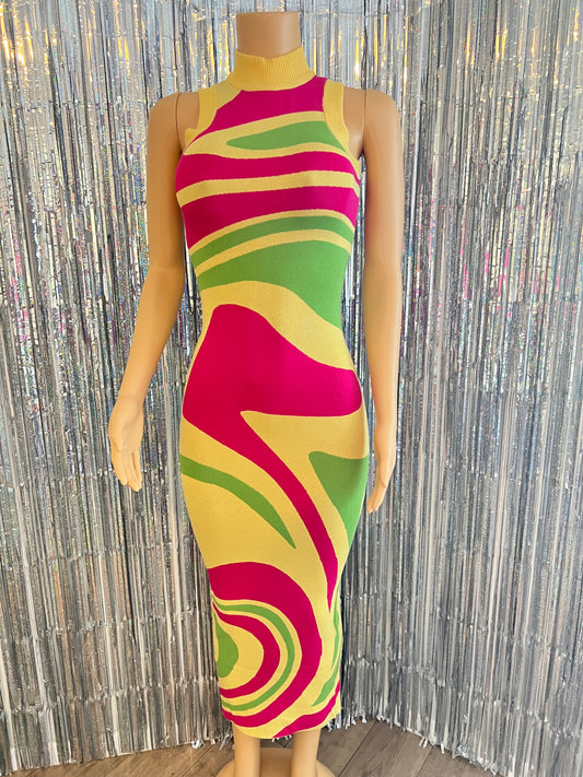 Oasis Maxi Dress - Yellow/Pink/Green