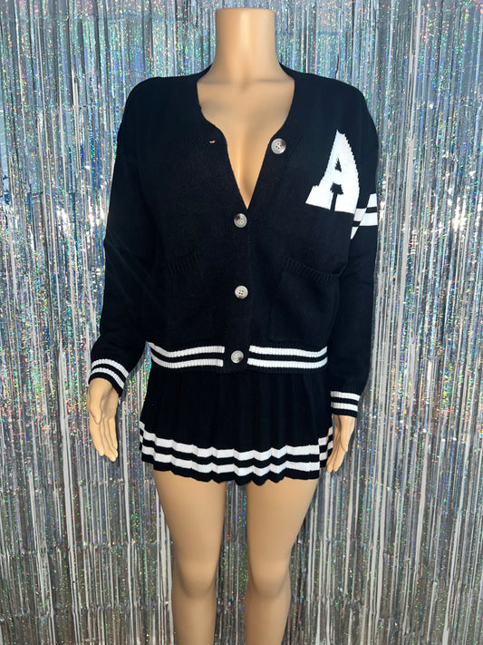 Sweater Skirt Set - Black